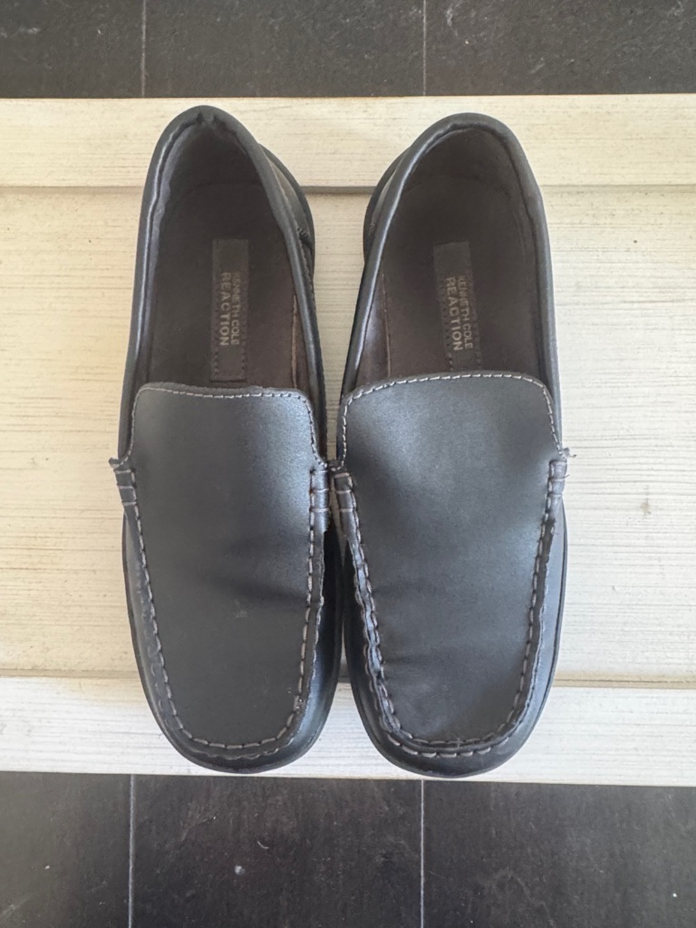 Kenneth Cole Reaction Black Leather Slip-On Loafers for Kids